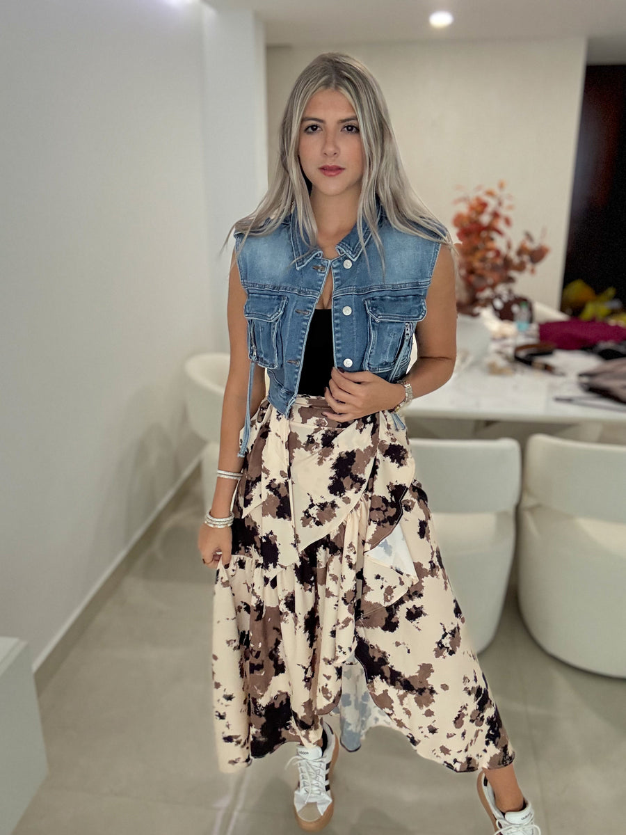 COW PRINT WRAP AROUND SKIRT