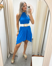 BLUE HALTER DRESS