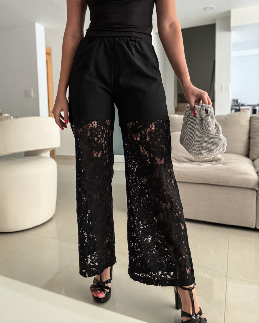BLACK LACE PANTS