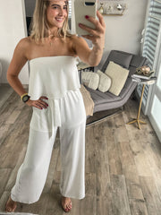 WHITE STRAPLESS JUMPSUIT