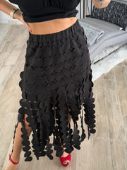 BLACK FRINGE MIDI SKIRT