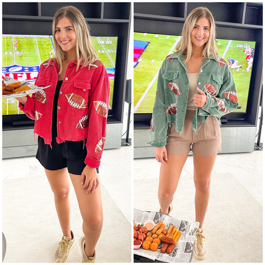 FOOTBALL SEQUIN VINTAGE WASHED CORDUROY JACKET
