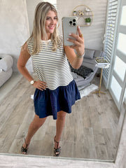 NAVY STRIPED SHORT DRESS