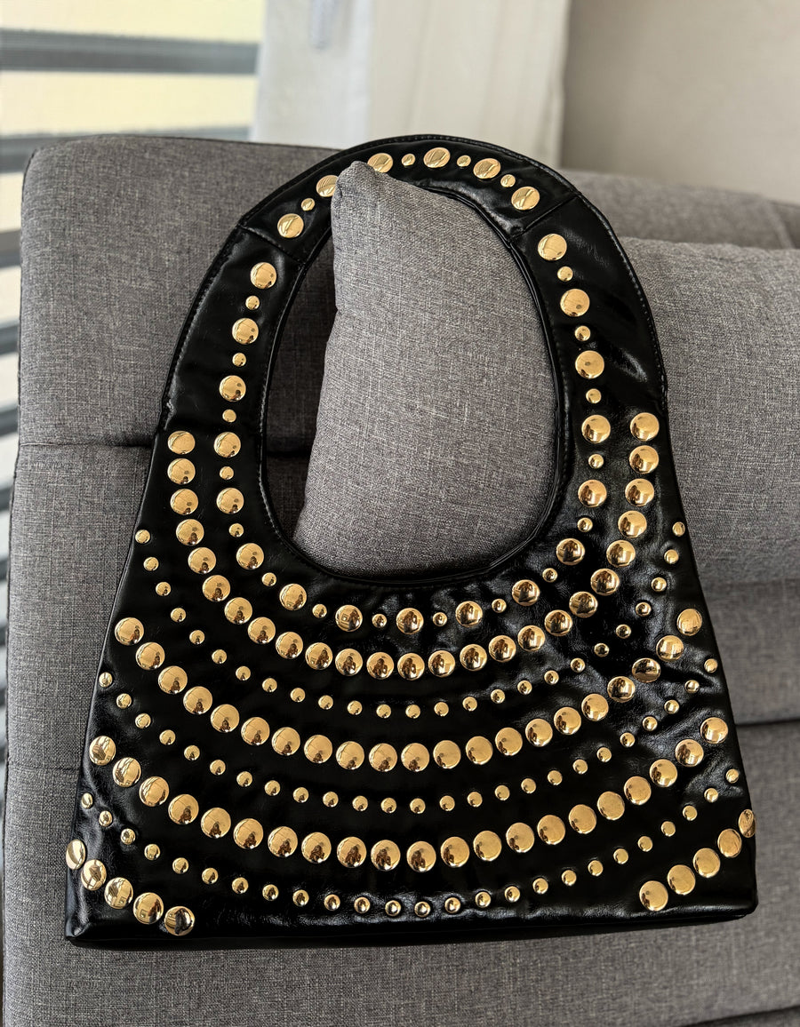 BLACK GOLD STUDDED SHOULDER BAG