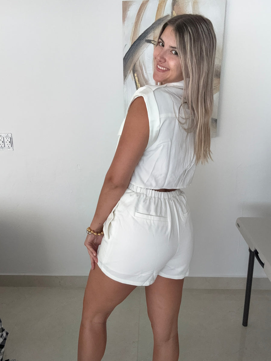 OFF WHITE MOCK NECK ZIPPER ROMPER