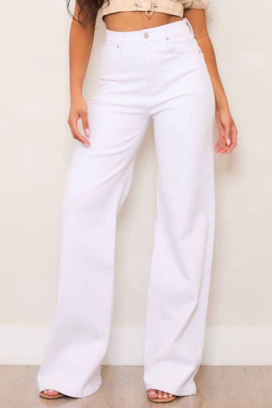 WHITE WIDE LEG HIGH-WAISTED JEANS