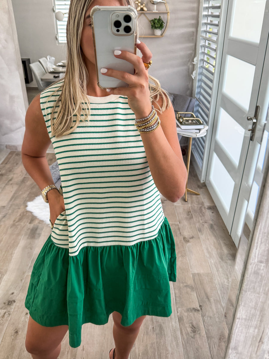 GREEN STRIPED SHORT DRESS