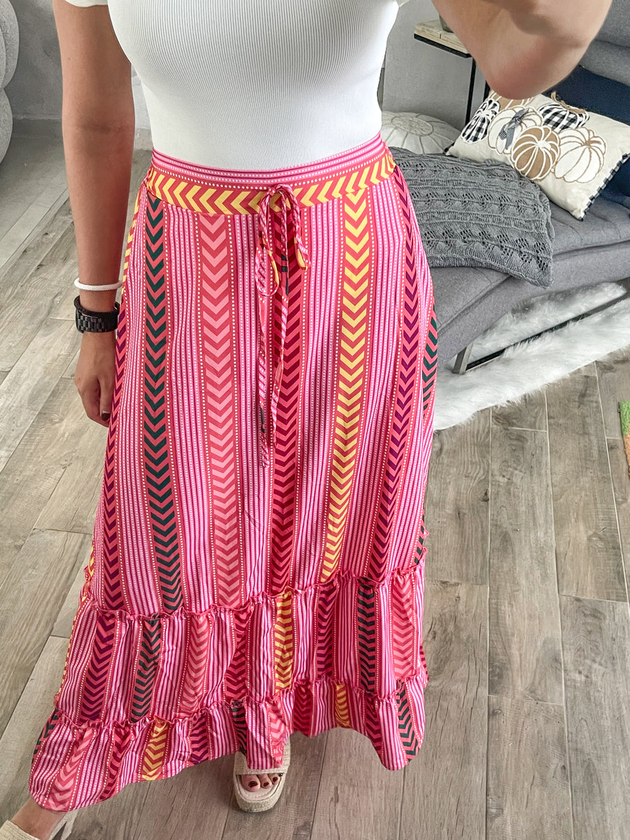 PINK PRINTED MAXI SKIRT