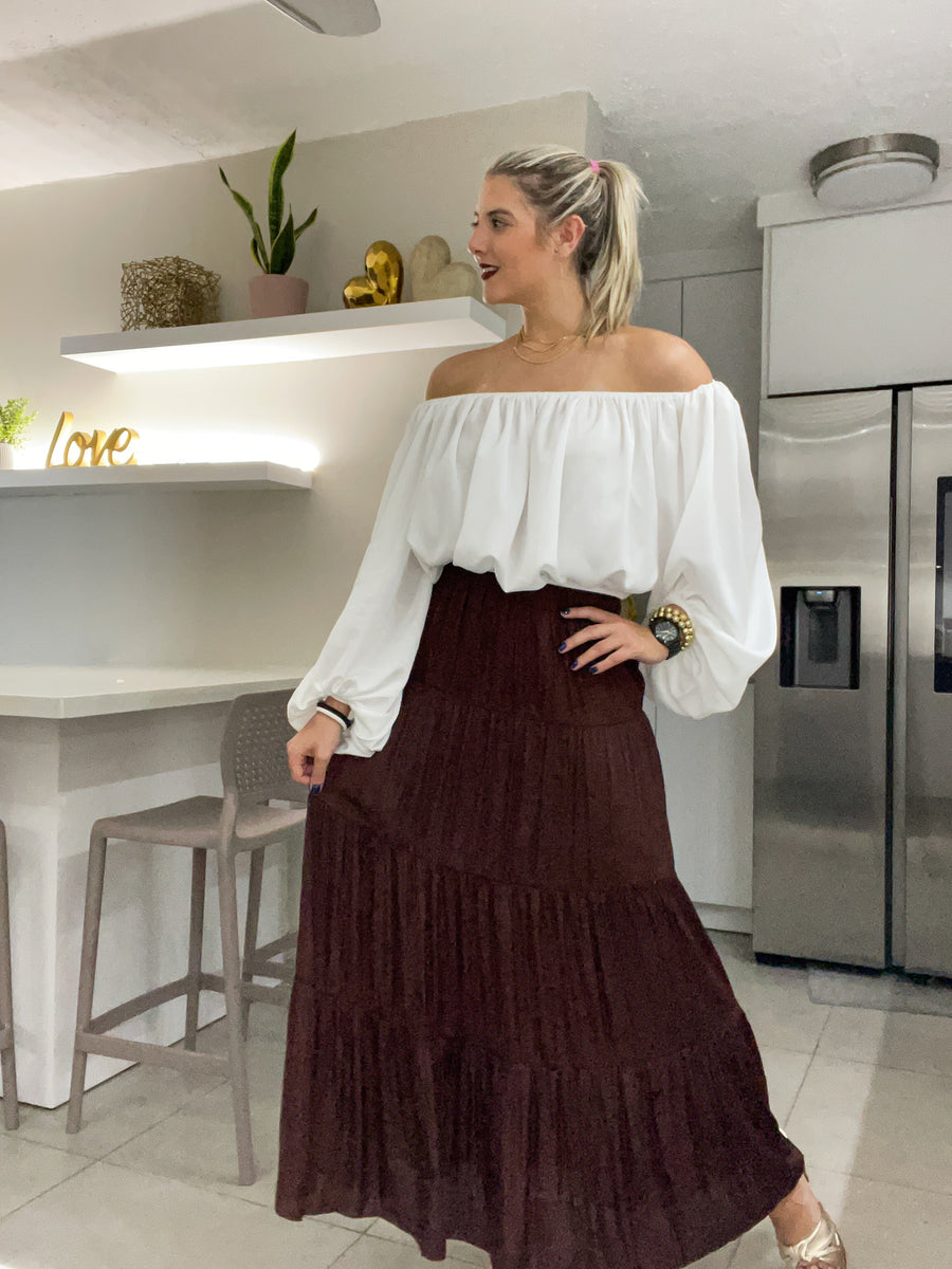 BROWN SATIN MAXI SKIRT