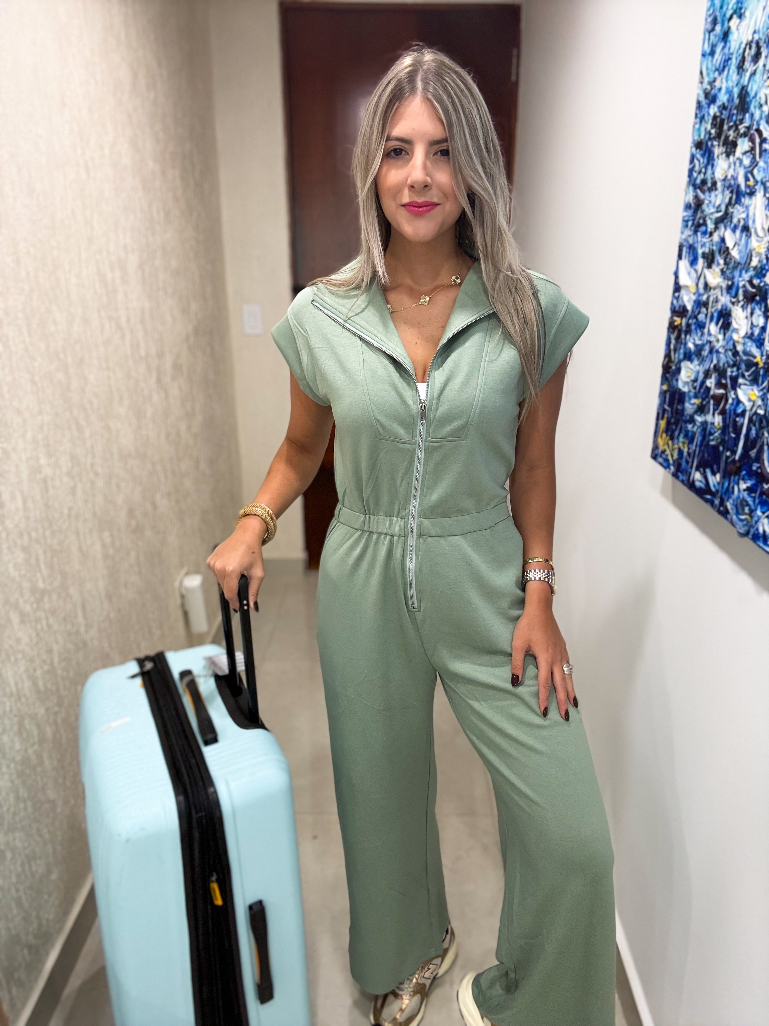 GREEN MODAL ZIPPER JUMPSUIT JUMPSUIT