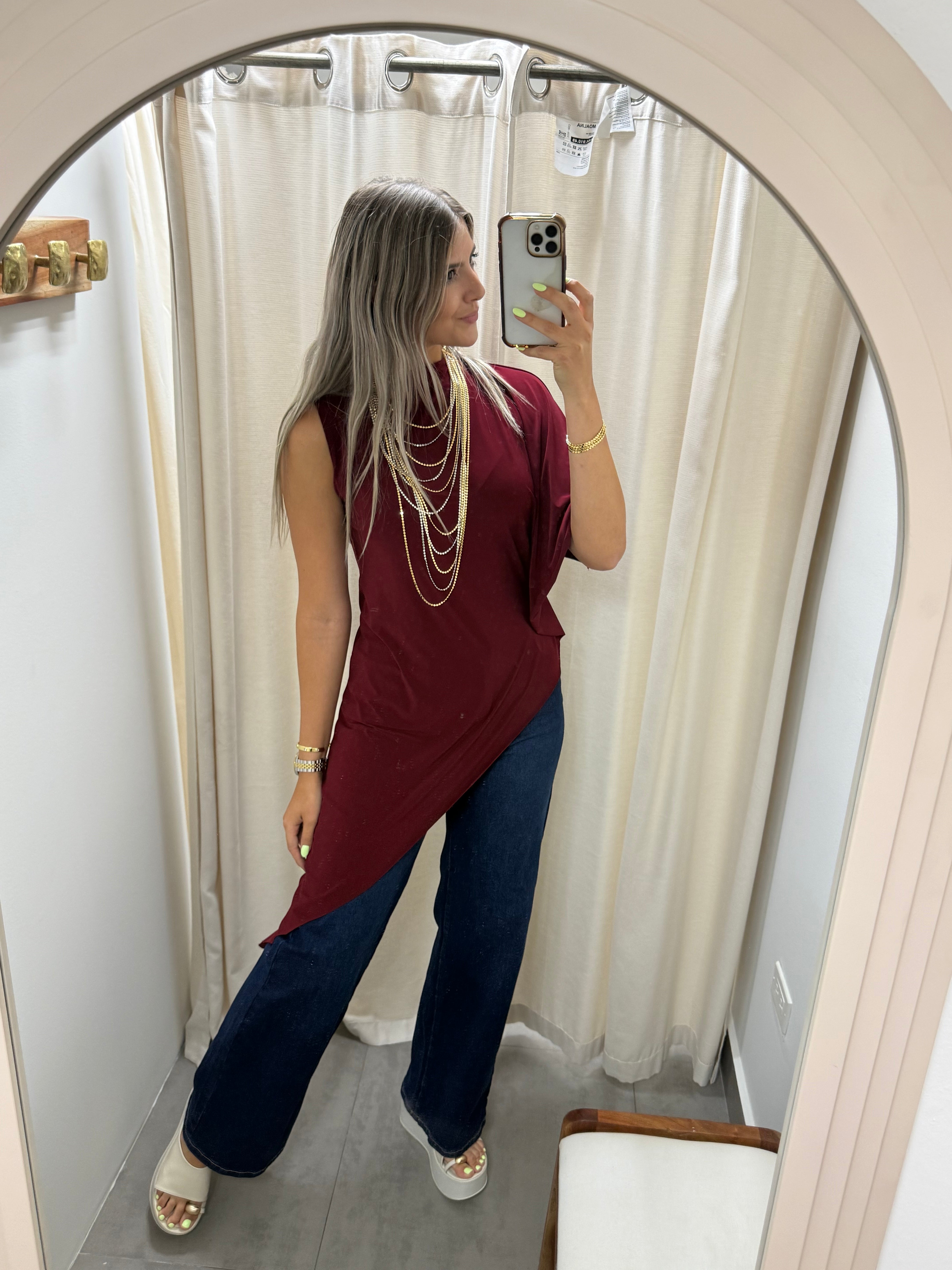 PIA BURGUNDY ASYMMETRIC BLOUSE