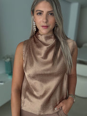 MOCHA RHINESTONES SLEEVELESS BLOUSE