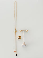 LONG GEM LARIAT NECKLACE SET IN GOLD/BLACK