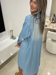 LIGHT DENIM TENCEL STUDDED DRESS