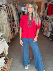 RED CHRISTMAS COLLAR BLOUSE