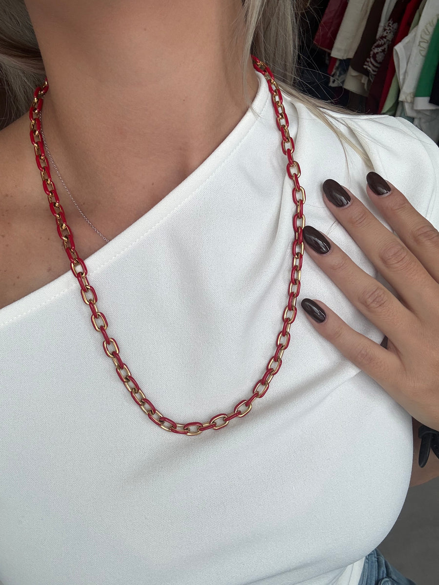 LONG ENAMEL/GOLD CHAIN NECKLACES