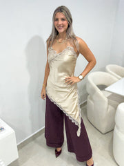 CREAM LACE SATIN TOP