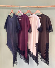 ONE SIZE SATIN LACE SHORT SLEEVE TOPS