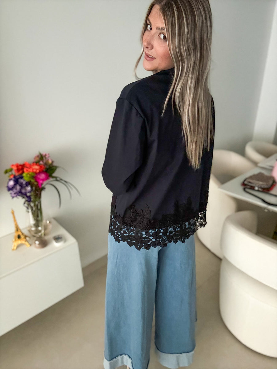 NAVY/BLACK LACE STRETCHY BLAZER