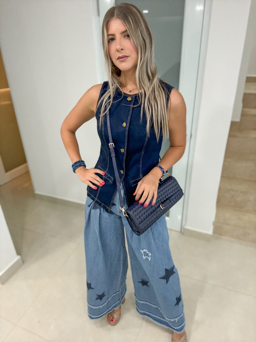 DARK DENIM STRETCHY VEST TOP