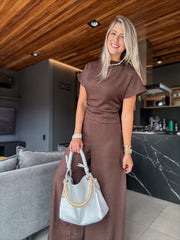 BROWN SHORT SLEEVE JUMPSUIT