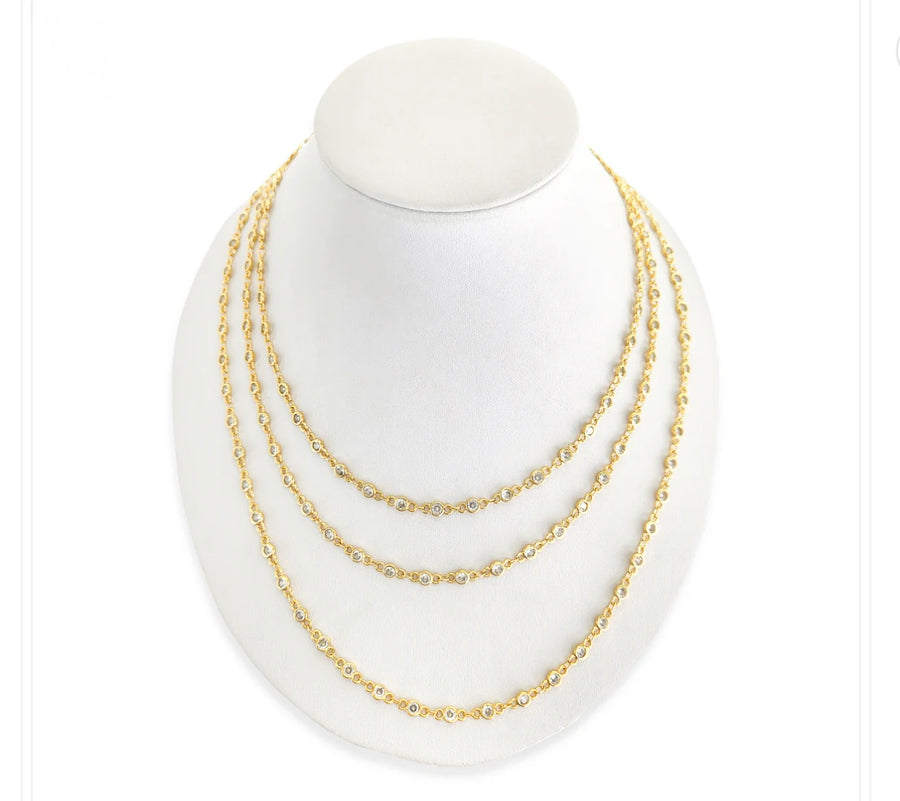 GOLD 60" 4mm ZIRCONIA CUBIC CHAIN ENDLESS NECKLACE