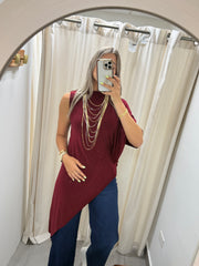 PIA BURGUNDY ASYMMETRIC BLOUSE