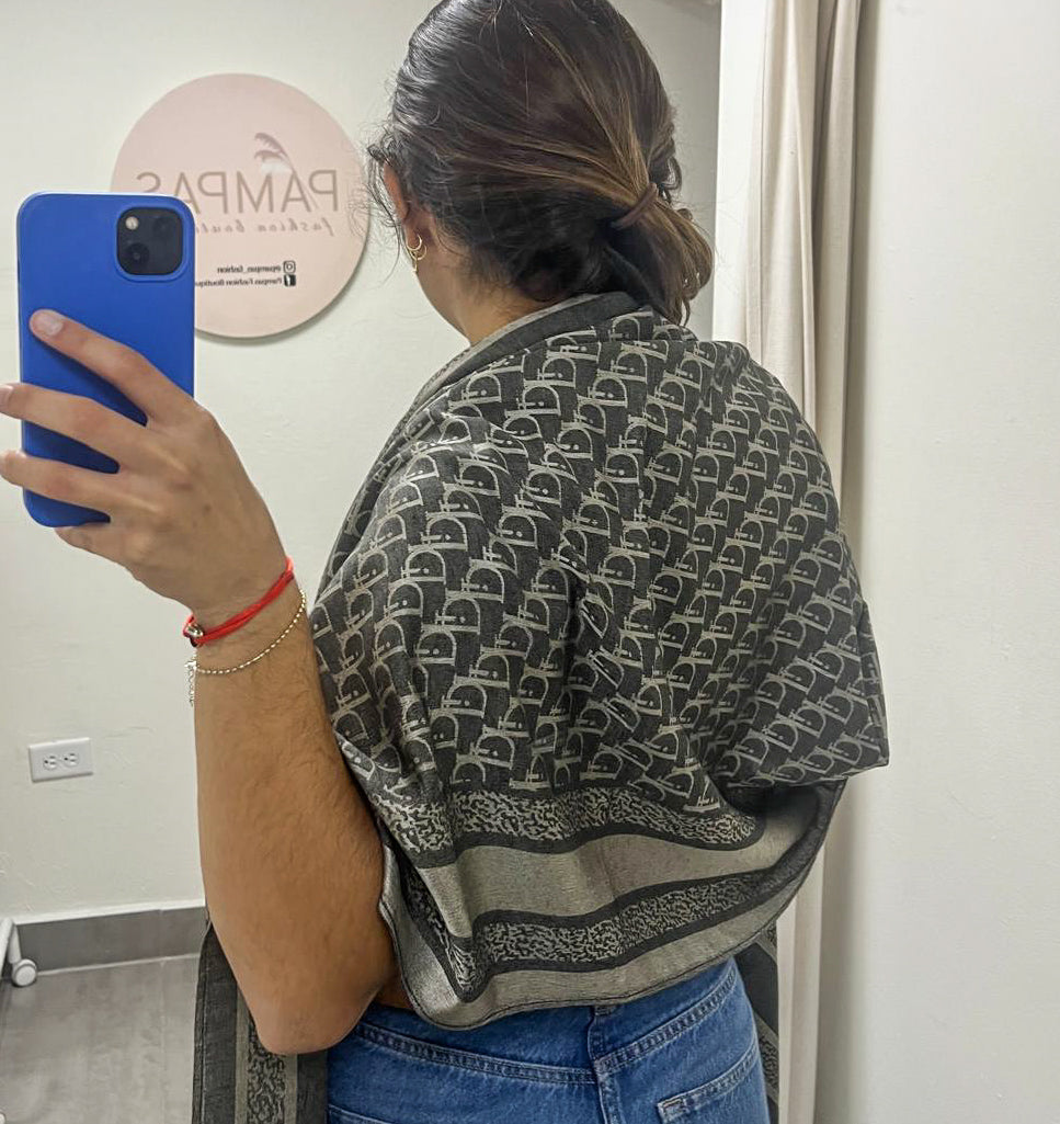DARK GRAY PRINTED PASHMINA