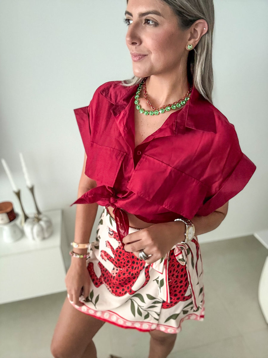 RED LEOPARD SKORT