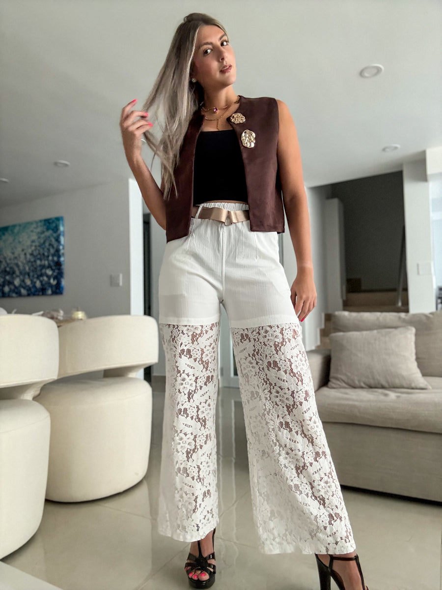 WHITE LACE PANTS