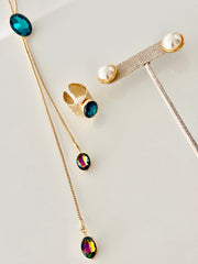 LONG GEM LARIAT NECKLACE SET IN BLUE/IRRIDESCENT