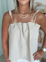 LINEN PEARL DETAIL BLOUSE
