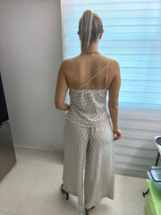 IVORY/GRAY PRINTED TOP & PANT SET