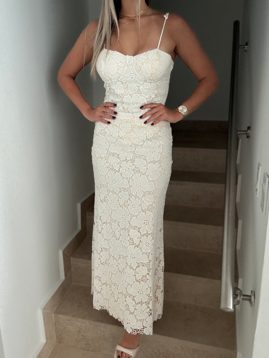 IVORY SEQUIN LACE MAXI SKIRT