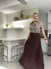 BROWN SATIN MAXI SKIRT