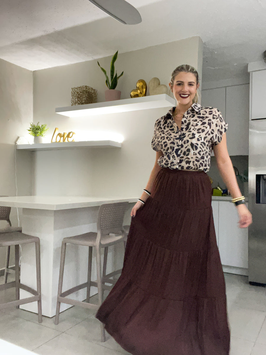 BROWN SATIN MAXI SKIRT