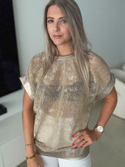 TAUPE/GOLD STRETCHY BLOUSE