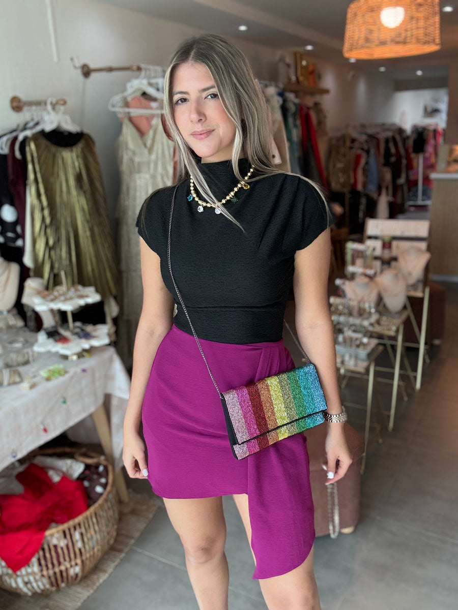 MAGENTA SHORT SIDE DRAPE SKIRT