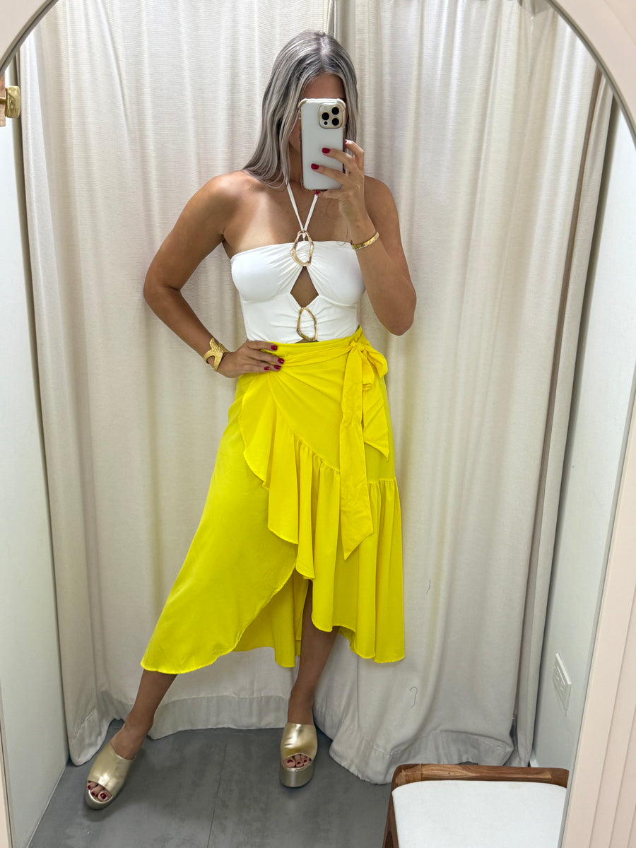 YELLOW WRAP AROUND SKIRT