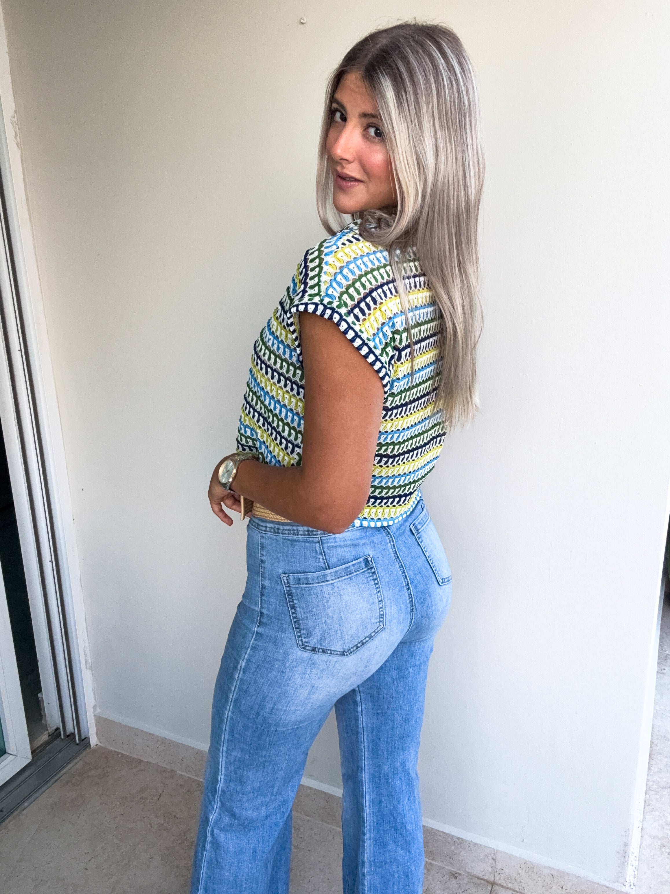 BLUE/GREEN CROCHET BLOUSE