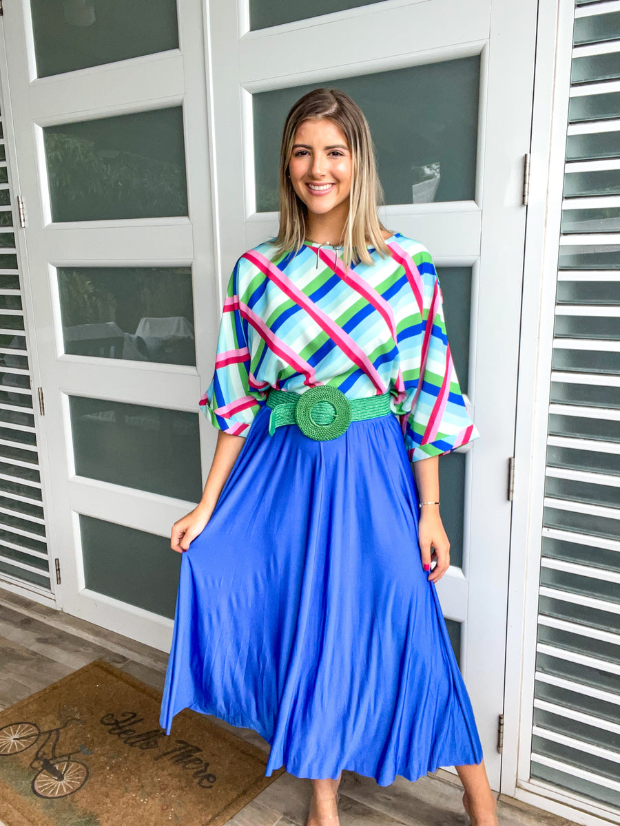 ROYAL BLUE LYCRA SOFT MIDI SKIRT