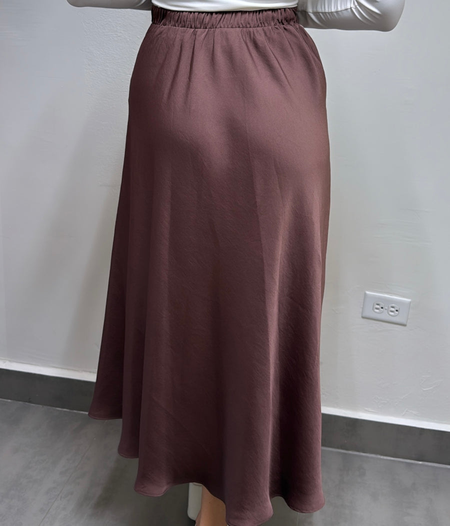 SILKY MOCHA PRINT MIDI SKIRT