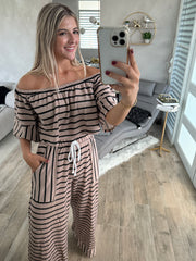 OFF SHOULDER STRIPED TOP & PANT SET