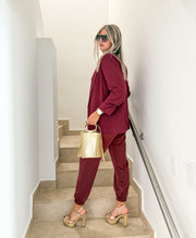 WINE SATIN JOGGERS