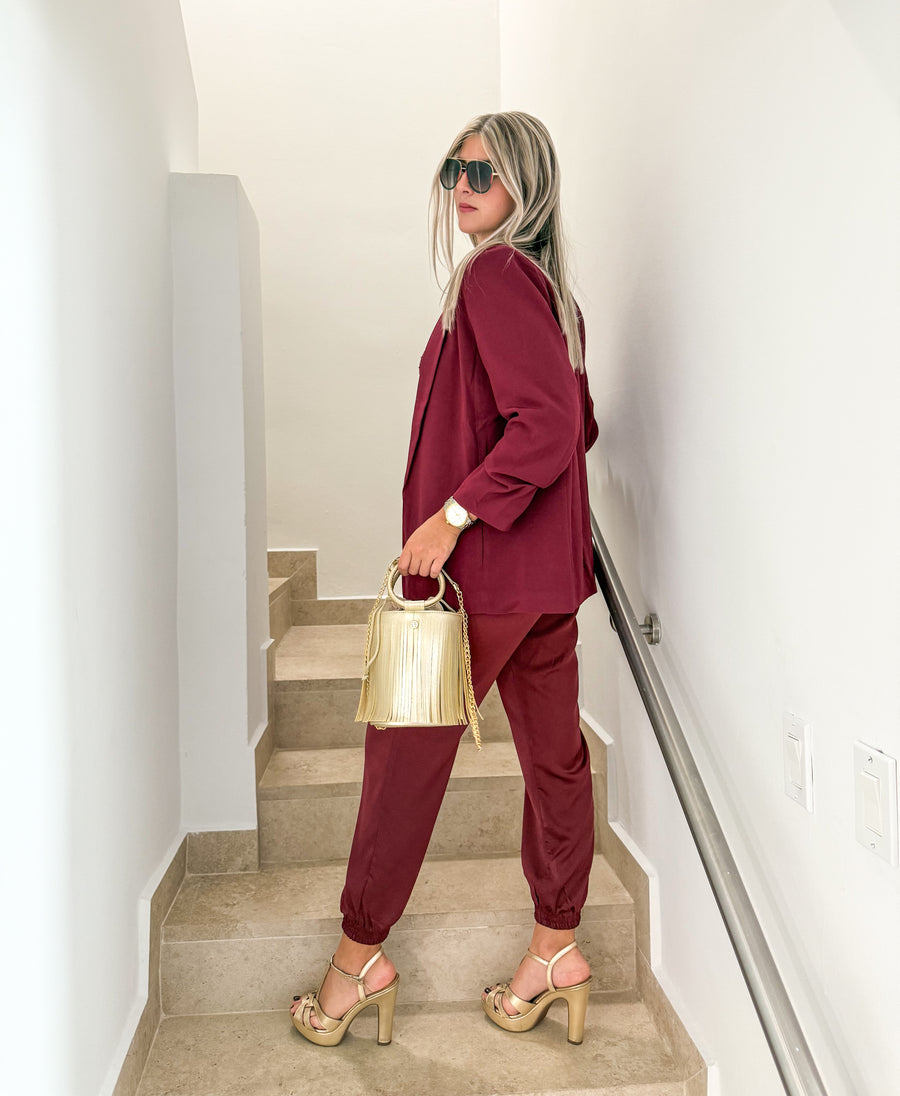 WINE SATIN JOGGERS