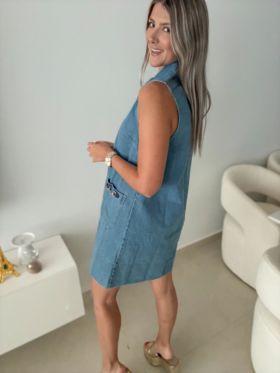 DENIM HORSELINK DETAILED DRESS