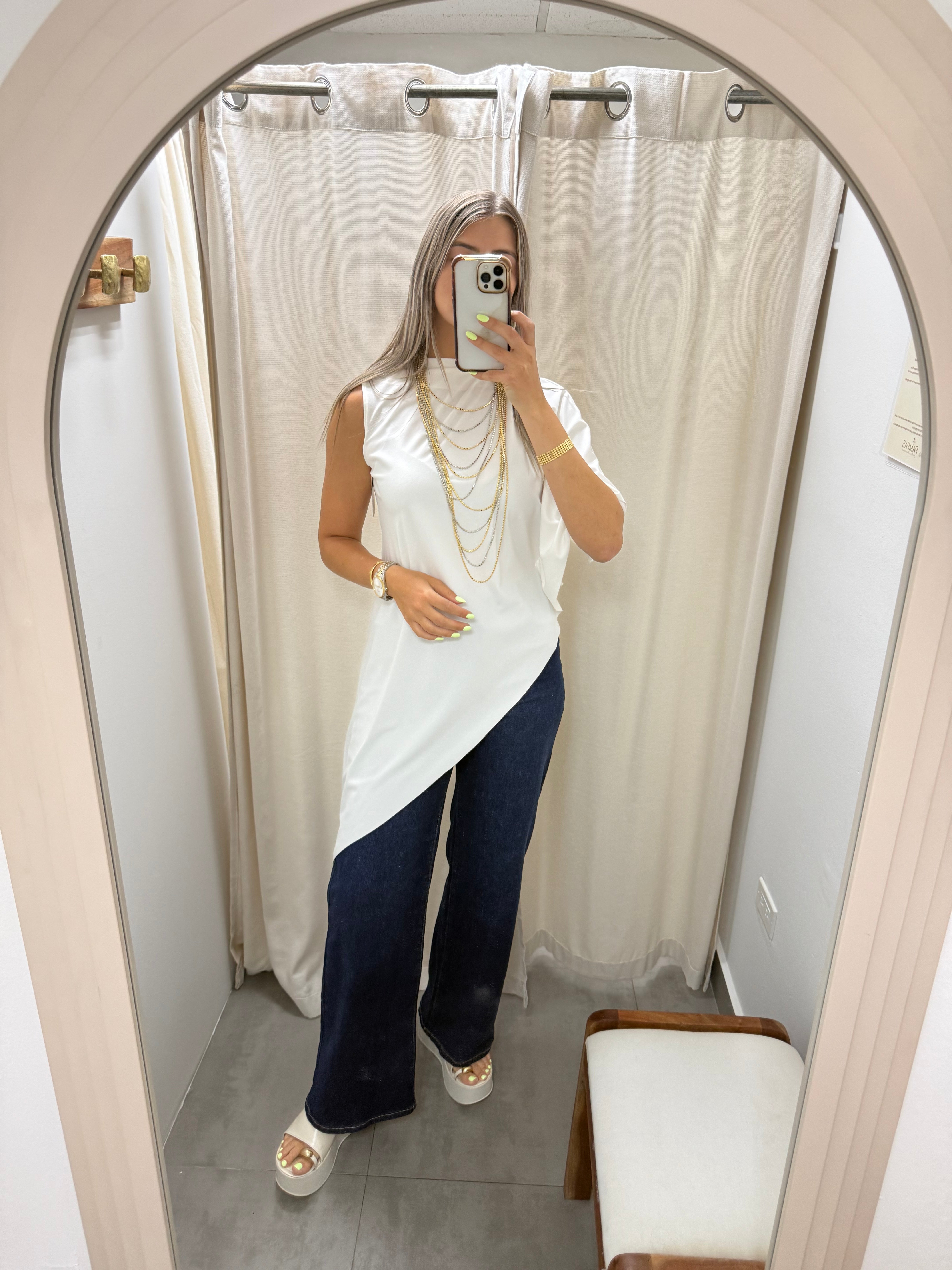 PIA WHITE ASYMMETRIC BLOUSE