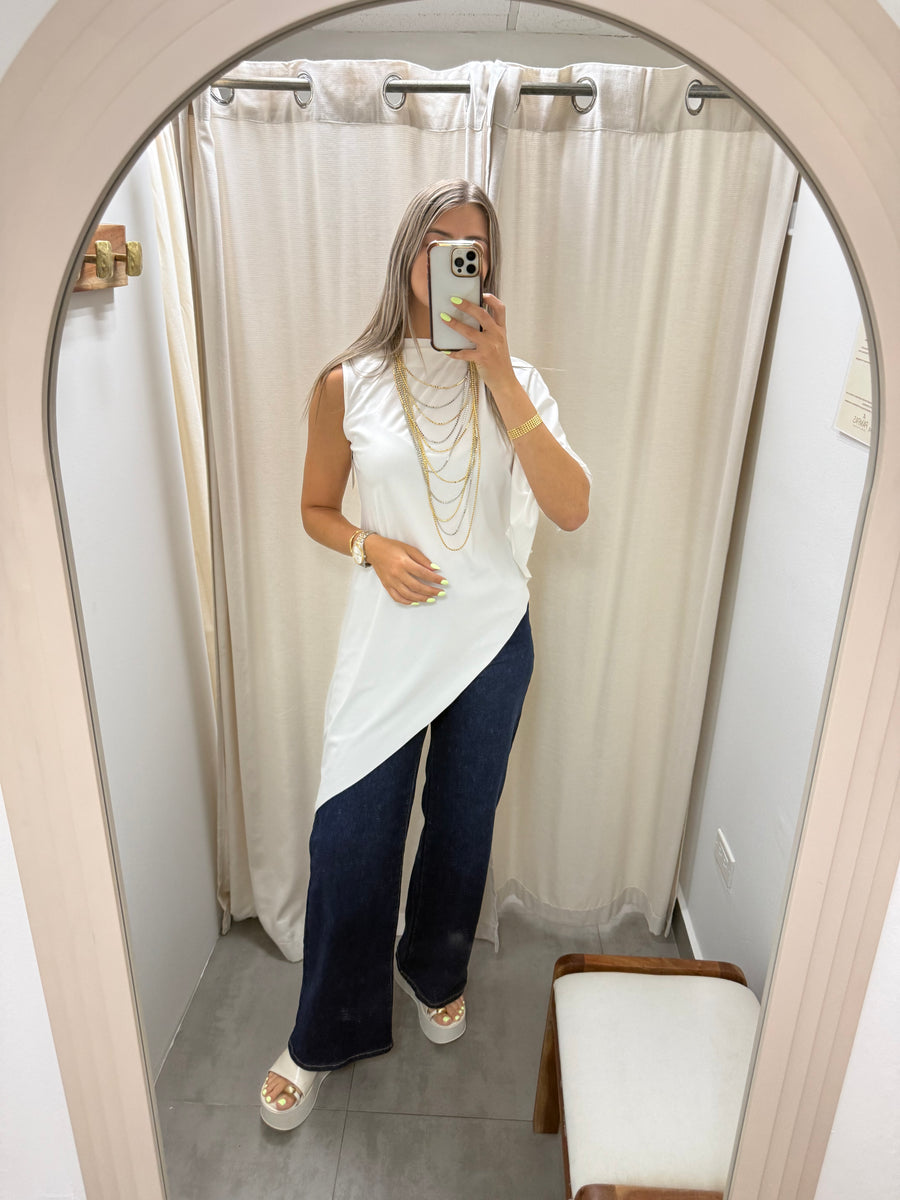 PIA WHITE ASYMMETRIC BLOUSE