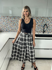 BLACK PLAID TEXTURED PALAZZOS