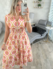 NEON PRINT ZIPPER MIDI DRESS